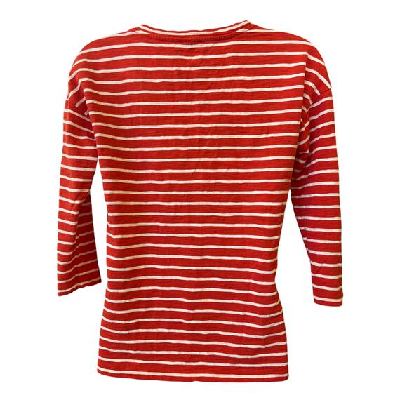 Talbots T-Shirt Top Orange-Red White Striped Long Sleeve Nautical Large - Picture 2 of 3